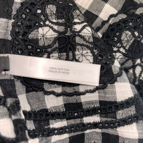 Talbots Gingham Check Rectangular Scarf Embroidered Scalloped Edge 68 x 24 - Picture 5 of 7